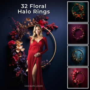 32 Maternity Digital Backdrops and Maternity Backdrop Overlay, Hanging Floral Ring, Flower Hoop Backgrounds, Floral Hoop, Overlays Textures