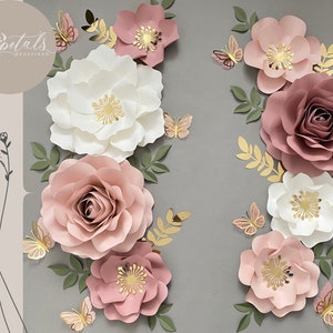 Paper Flower Set | Dusty Rose Nursery Flowers | Nursery Paper Flower Wall Decor | Wall Flowers | Baby Girl Nursery Flowers