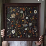 Dark Tones Pressed Flowers Frame,Wooden Stand Dried Flower Frame,Botanical Art Collage, Mothers Day Christmas Gifts, Floral Room Decor