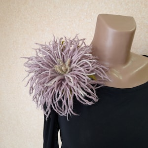 Lavender felt flower brooch with fringed layered petals