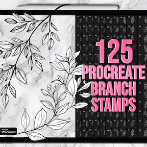Leaf and branch Procreate stamp set, 125 stamps