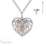 925 Sterling Silver Butterfly Heart Locket Cremation Ashes Necklace - Memorial Keepsake Urn. Free UK Delivery.