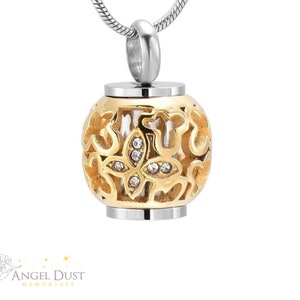 Gold Flower Bead Cremation ashes Necklace - Memorial Keepsake Urn. Free UK Delivery. Chain Included.  Memorial Jewellery.