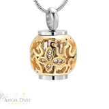 Gold Flower Bead Cremation ashes Necklace - Memorial Keepsake Urn. Free UK Delivery. Chain Included.  Memorial Jewellery.