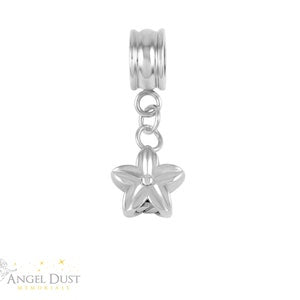 Memorial cremation ashes flower charm in silver tone with hanging loop and bead rings