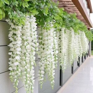 72 Total Branches Artificial White Wisteria Hanging Flowers Garland, Perfect for Weddings, Parties, and Home Decor, White Wedding Decor