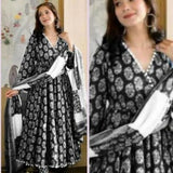 Indian Cotton Anarkali kurti, pant, dupatta set, size XL 42, UK 14, gift for her, long Kurti, salwar kameez set.