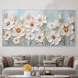 Abstract Flower Painting On Canvas Wall Art Original 3D Textured Wall Decor Living Room Soft Color Textured Flower Wall Art Spring Decor