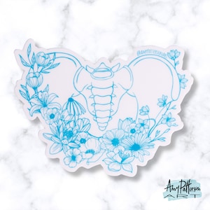 Floral pelvis outline sticker with blue flowers and lace-like detailing