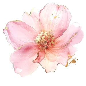 Pink abstract watercolor flower clipart with golden center and soft petals
