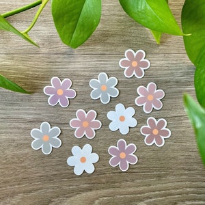 5 Earthy Pastel Mini Flower Stickers, Cottagecore Daisy Stickers, Laptop Vinyl Waterproof 1" Stickers, Kindle Stickers