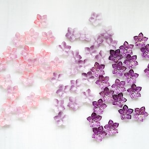 Lilac and pink 5-petal glass flower beads, small 12mm beads for jewelry making