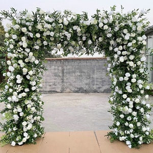 White and green rose flower arch garland with rectangular frame for wedding backdrop
