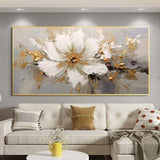 Original Abstract Flower Oil Painting on Canvas, Extra Large Wall Art Minimalist Floral Art Custom Painting White Decor Living Room Decor