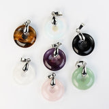 Natural Gemstone Donut Pendant: Amethyst, Aventurine, Rose Quartz, Black Agate, Tiger's Eye, Clear Quartz, Opalite, Pendant with silver bail