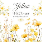 Yellow Wildflower Clipart, Watercolor Floral Clipart Bundle, Flower Border, Spring Floral, Wildflower PNG, Digital Download