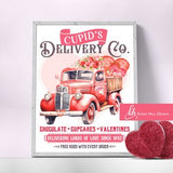 CUPIDÕS DELIVERY CO. Valentine's Day Printable Sign / Vintage Truck Illustration / Floral Truck / Downloadable Print / Valentine Home Decor