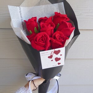 Crochet Flowers Bouquet Handmade, Finished Product, Rose, Lily for Anniversary, Birthday, love forever girlfriend wife her valentine gift