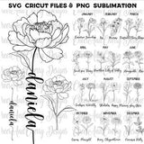 Birthday flower SVG PNG bundle, Birthday Svg files Birth month flowers svg for Cricut Wild flowers Cut File Wedding Png Customize With Names