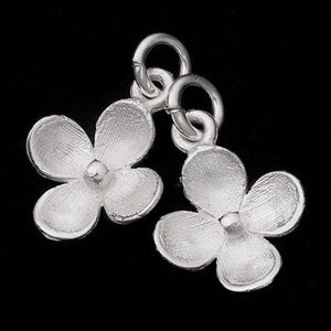 925 sterling silver matte flower charm pair, 10mm, with loop bail