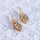Geometric dangling boho earring with real gold-plated clover flower