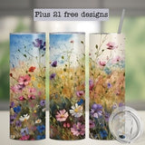 20 Oz skinny tumbler png wild flowers wrap tapered straight template digital download sublimation graphics instant download sublimation boho