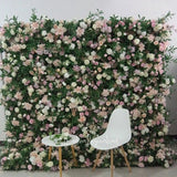 3D Artificial Flower Wall Panel Bright White Pink Ivory with Greenery Backdrop Wedding Baby Shower Party Festival Celebrations Background