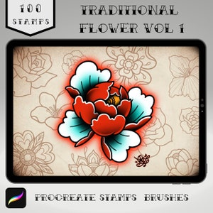 100 Procreate Traditional Flower Floral Botanical Stamps | Procreate Brushes | Tattoo Design | For iPad