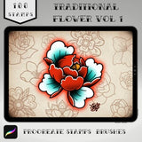 100 Procreate Traditional Flower Floral Botanical Stamps | Procreate Brushes | Tattoo Design | For iPad