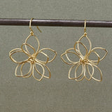 Gold Flower Earrings | Wire Flower Earrings | Lightweight Flower Earrings | Large Gold Open Flower Earrings | Wire Wrapped Flower Earrings