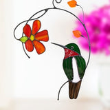 Hummingbird Stained glass, Suncatcher bird, window cling, wall hanging, holiday decor, handmade gift, christmas crafts, artificial flowers.