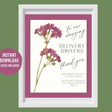 Valentines Day Spring Flower Delivery Driver Snack Sign Delivery Driver Thank you, Delivery Driver Digital Downloadable Print