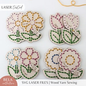 Wooden flower yarn embroidery laser-cut SVG craft set, five decorative pieces