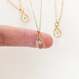 Dainty Gold Pressed Flower Necklace with TINY Teardrop pendant - Gold Plated SS - 11mm pendant - cottagecore classic minimalist