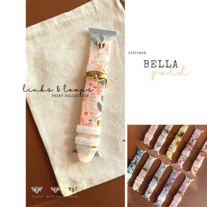 Silicone floral watch strap with small bee charm, light pink and white pattern