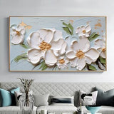 Original Blossom Flower Oil Painting On Canvas, Large Wall Art White Decor Abstract Floral Art Custom Painting Minimalist Living Room Decor
