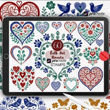 Procreate Folk Art Heart Stamps - Scandinavian Brushes, Nordic Digital Set, Swedish Folklore Tattoos, Traditional Valentine Hearts Motif