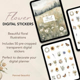 Flower Digital Stickers, Aesthetic Floral Digital Sticker Pack, Goodnotes Sticker Book, Digital Planner Stickers Sheet, iPad Penly PNG