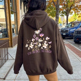 Floral Hoodie, Flower Hooded Sweatshirt, Floral Print, Green Flower Hoodie, Aesthetic Hoodie with Botanical Print, Cute Mental Health Hoodie