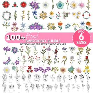 Mini flower machine embroidery designs sheet with multiple small botanical motifs, 6 sizes