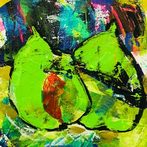Abstract neon green and multicolor graphic artwork with bold shapes and splatter