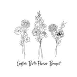 DIGITAL Custom Family Birth Flower Bouquet / Custom Birth Month Flower / Minimalist Design/ Birth Flowers Line Art Print / A4 SIZEe