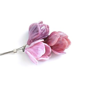 Handmade glass lampwork magnolia focal bead, pink flower design, craft bead