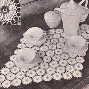 Daisy Flower Scarf Mat Crochet Pattern Vintage Crocheted Doily PDF Pattern