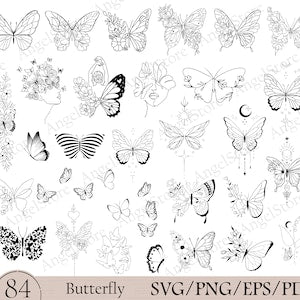 80 Floral Butterfly SVG Bundle, Butterfly Svg, Butterfly Clipart, Svg Files Files For Cricut, Floral Woman Svg, butterfly png, Wings