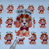 Cute Dog Sticker, Thank you Stickers, Hello Spring, Small Business, Dog with Flowers, Puppy dog sticker , Shop Small, Springtime Qty 21