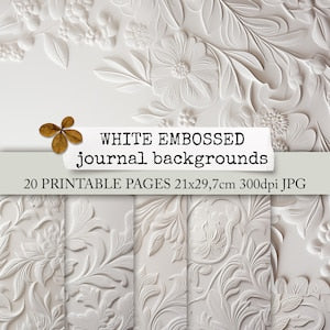 White embossed journal background paper with raised floral and leaf pattern, printable page