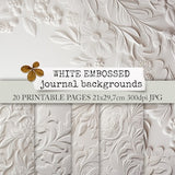 WHITE EMBOSSED junk journal backgrounds, embossed neutral white elegant background paper for junk journals, collage sheets 21x29,7