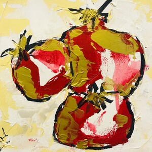 Abstract wall art canvas with red, yellow, and green brushstroke figures