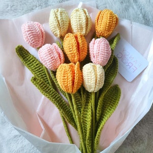 Crocheted tulips individually or in a bouquet || Handmade crochet flowers